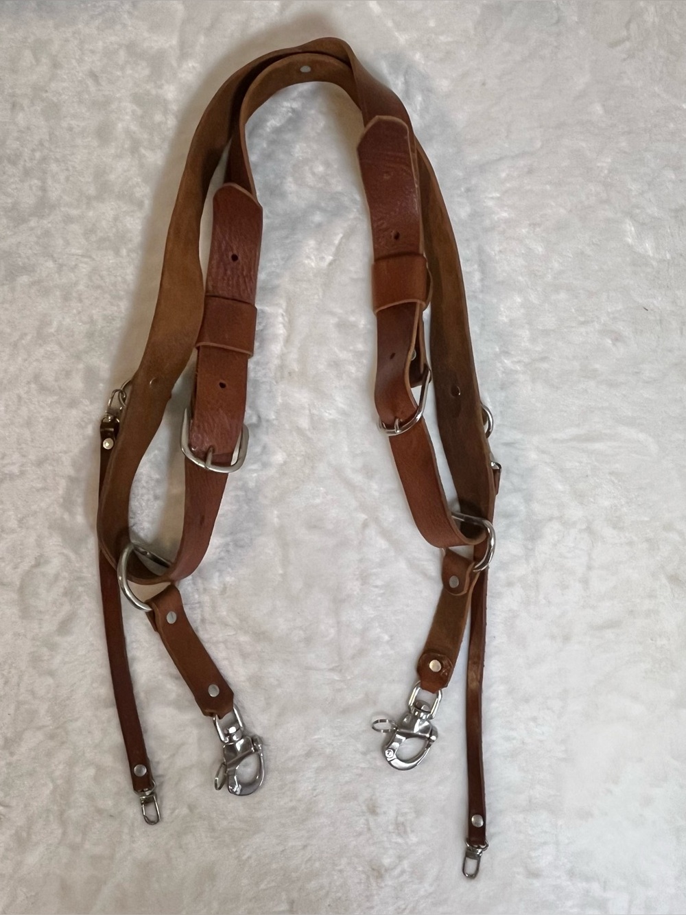 Leather Dual Camera Harness Strap Water Buffalo Tan Holder
